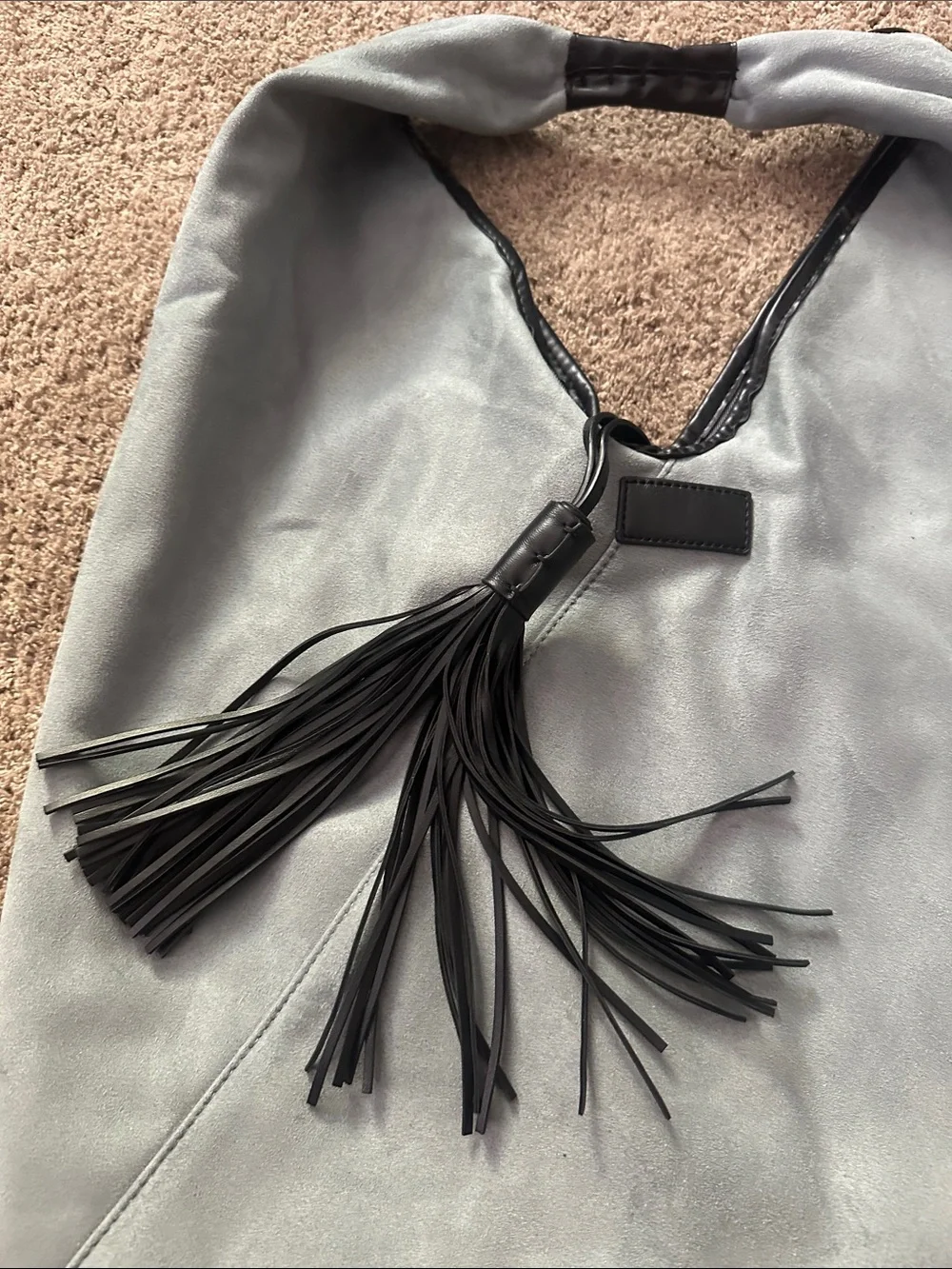 MarlaWynne Gray Suede Hobo with Black Tassel